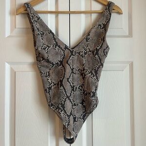 Babaton Gray and Black Snakeskin Bodysuit